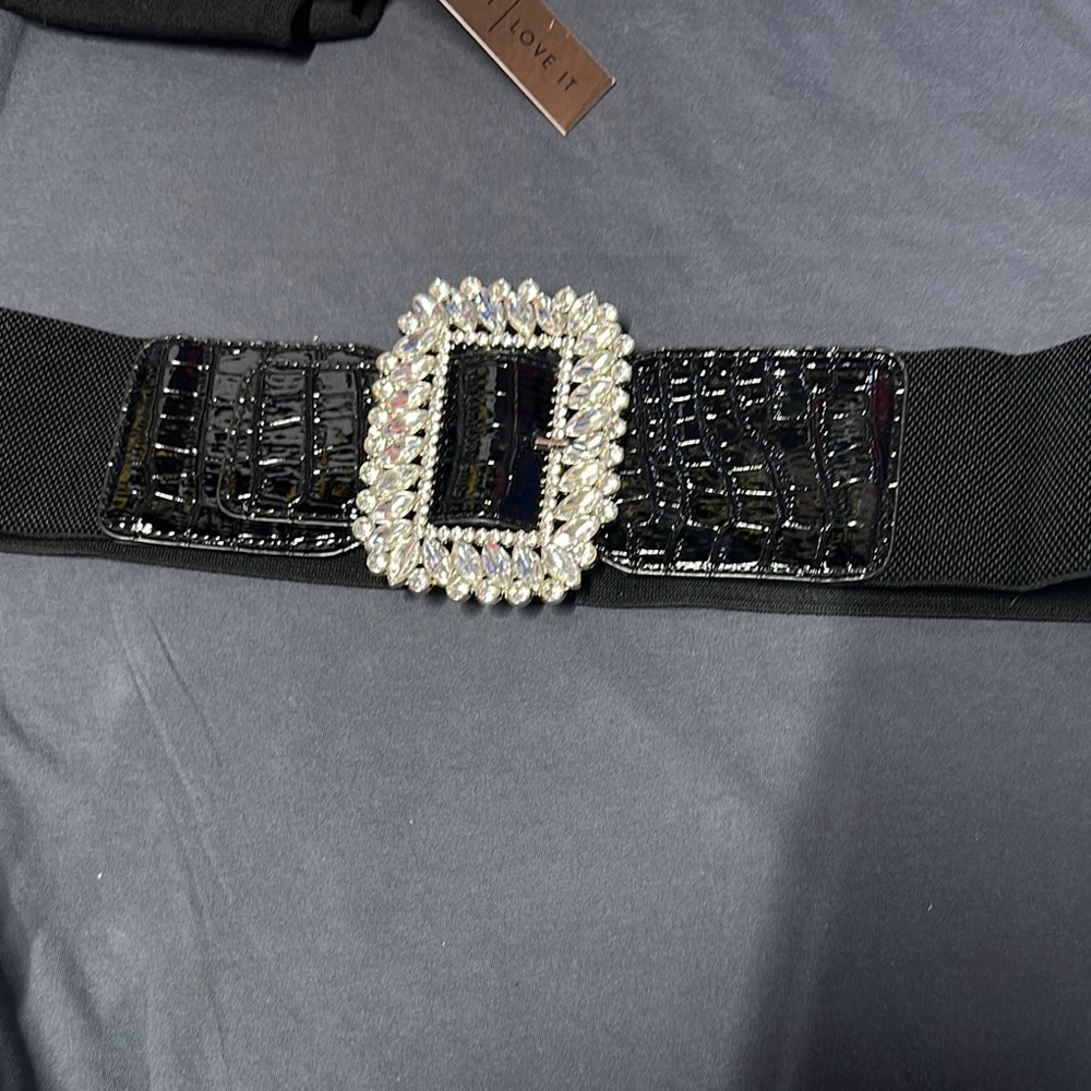 Sleek Black Belt with Ornate Silver Buckle